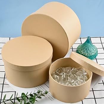 WANDIC Paper Mache Box, Set of 3 Round Paper Mache Hat Boxes